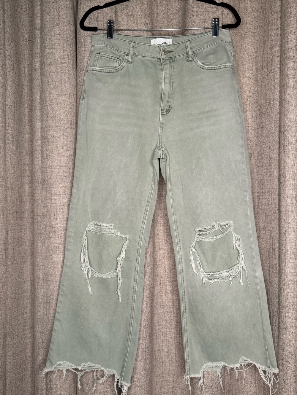 VERVET Los Angeles Sage Green Distressed Wide Leg Crop Jeans Sz 28 V2738 - Picture 2 of 8